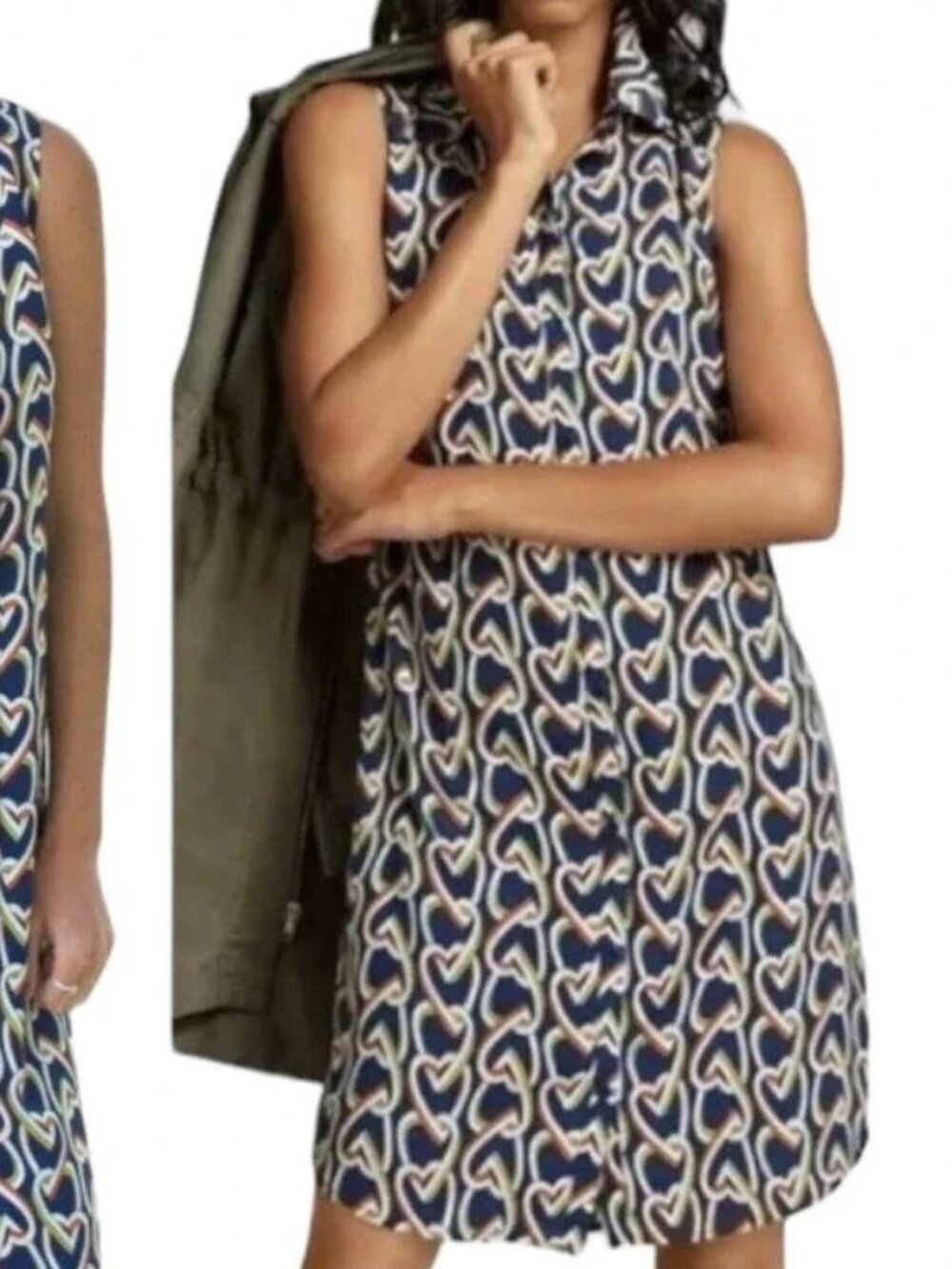 CABI Amour heart pattern stripe button front sleeveless shirt dress duster